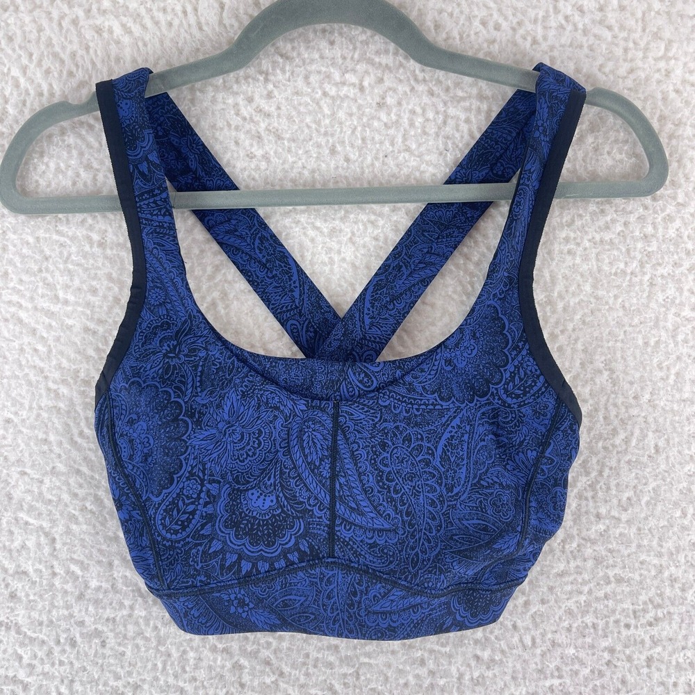 Lululemon Blue Paisley Fast Time Sports Bra Womens Athletic Yoga‎ Active Size 4